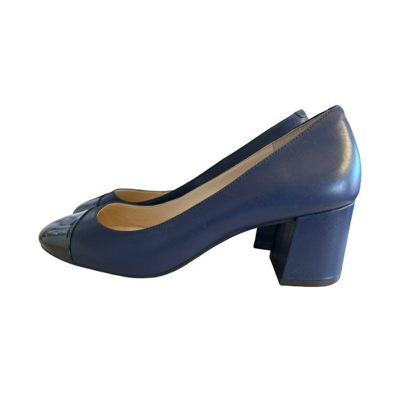 Cole Haan Navy Blue Women's Leather Patent Leather Chunky Heel Size 9B EUC - Picture 4 of 6